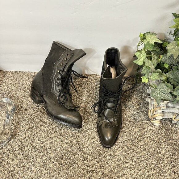 Vintage Durango 5.5 M Black Leather Kiltie Lace Up Witch Boots Western NEW - Picture 2 of 8